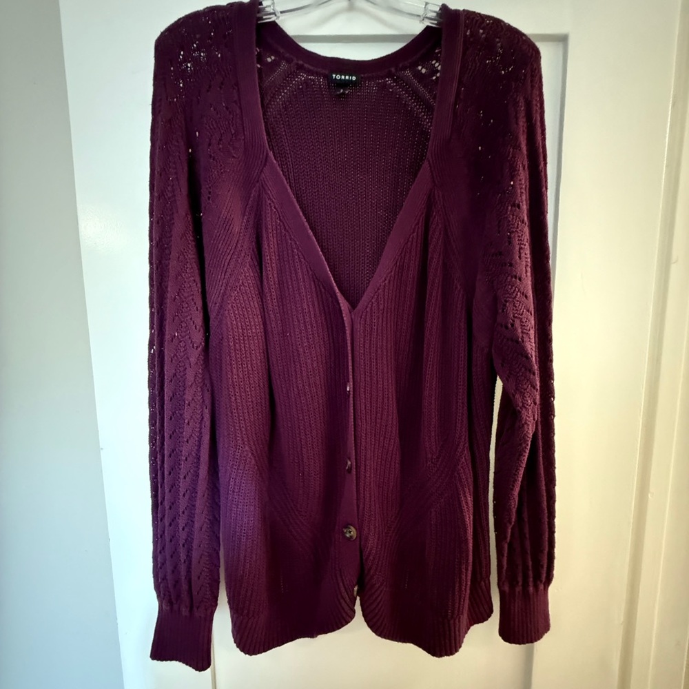Torrid - Pointelle Cardigan Balloon Sleeve Sweater - Women’s size 3 - Picture 6 of 8